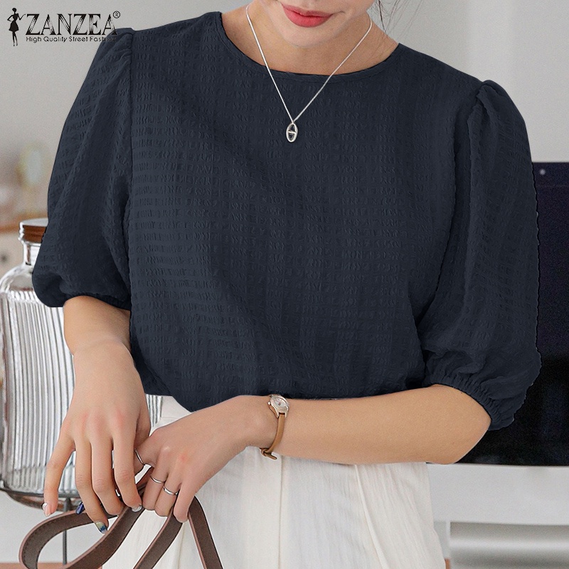 Áo kiểu Zanzea tay lửng màu trơn thời trang dành cho nữ