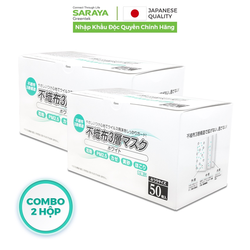 Khẩu trang y tế Nhật Bản Saraya SP2 White, có giấy phép công bố TC từ Sở Y Tế Tp.HCM - 50 cái/hộp