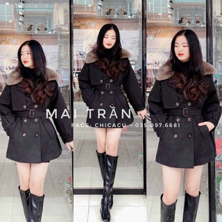 Áo khoác dạ cổ lông Quảng Châu cao cấp