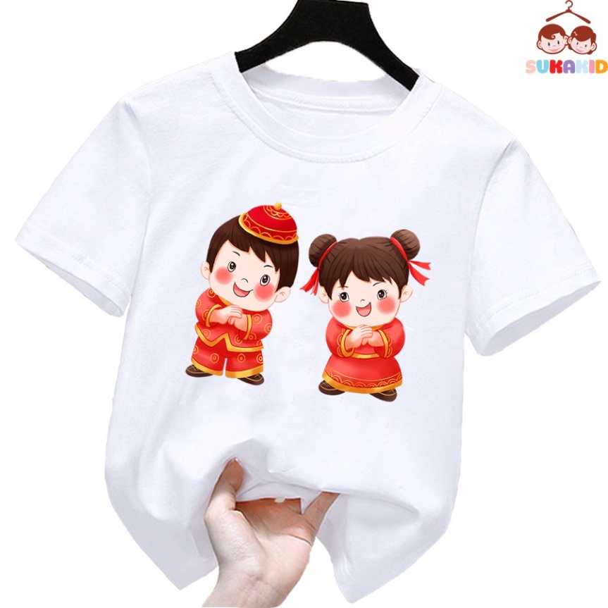 Áo thun tết cho bé hình 2 bé chúc tết  áo cho bé từ 6kg-30kg.AT01.