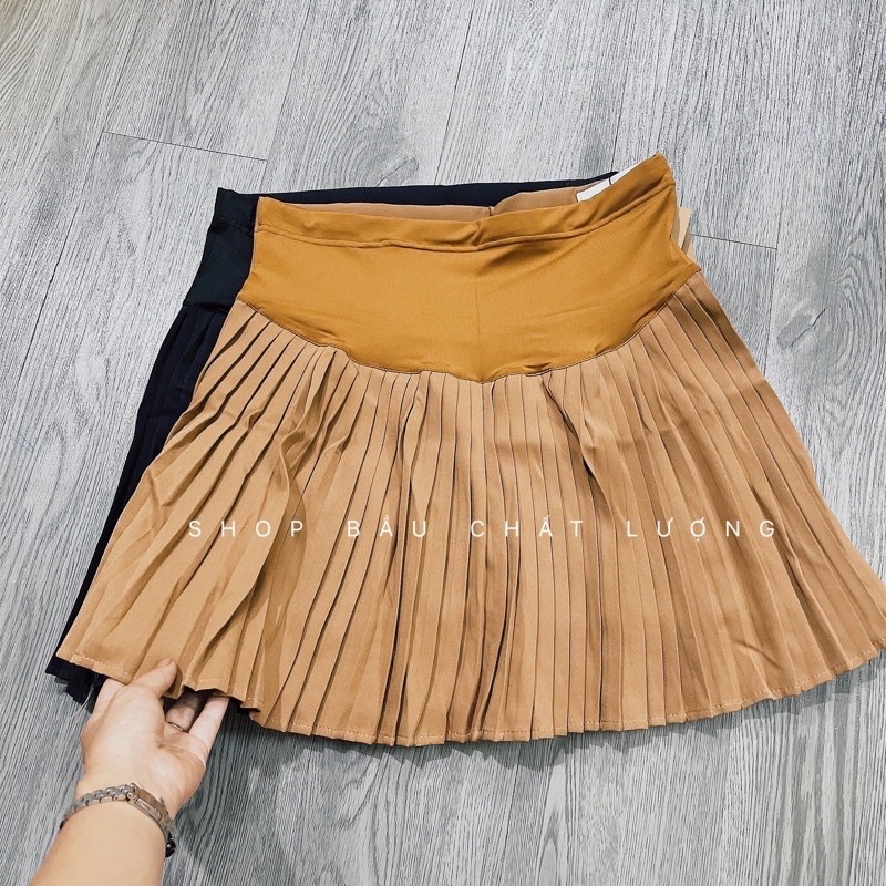 ✈CHÂN VÁY BẦU XẾP LY CHẤT CHIFON DÀY DẶN MẶC 4 MÙA CÓ QUẦN TRONG 2 MÀU ĐEN NÂU-TkutrangStyle