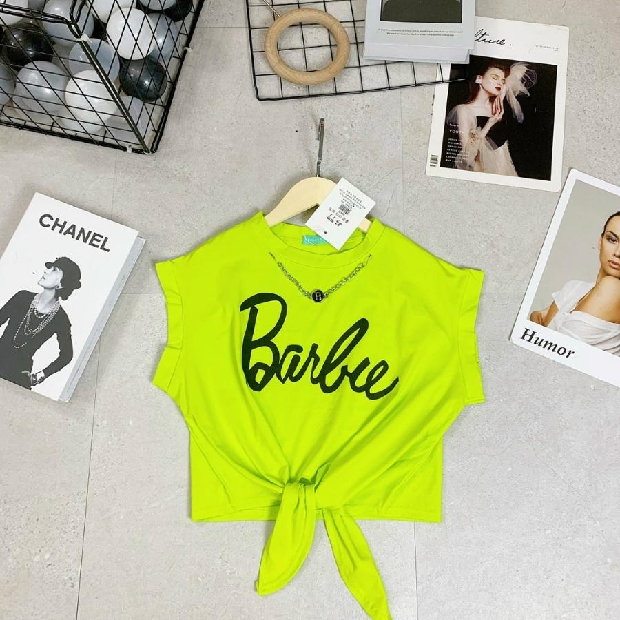 Áo Croptop nữ, áo croptop kiểu chất cotton mát dây buộc thiết kế trẻ trung cá tính in hình chữ Barbie