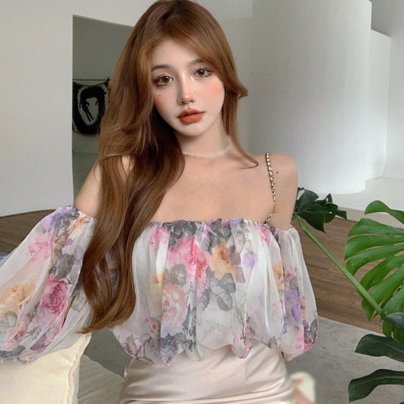 Áo Voan Hoa Trễ Vai Tay Ngắn Thời Trang Dành Cho Nữ