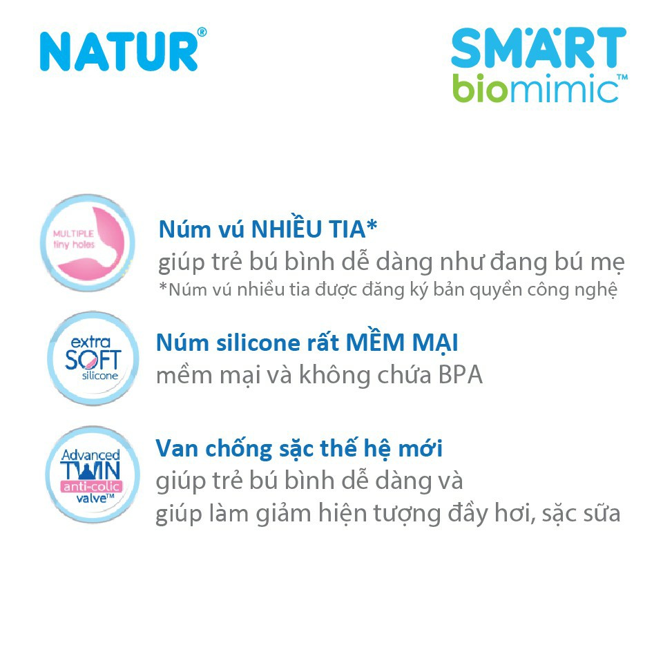 Bình sữa Natur SMART PES 240ml tặng kèm 01 gối chữ U