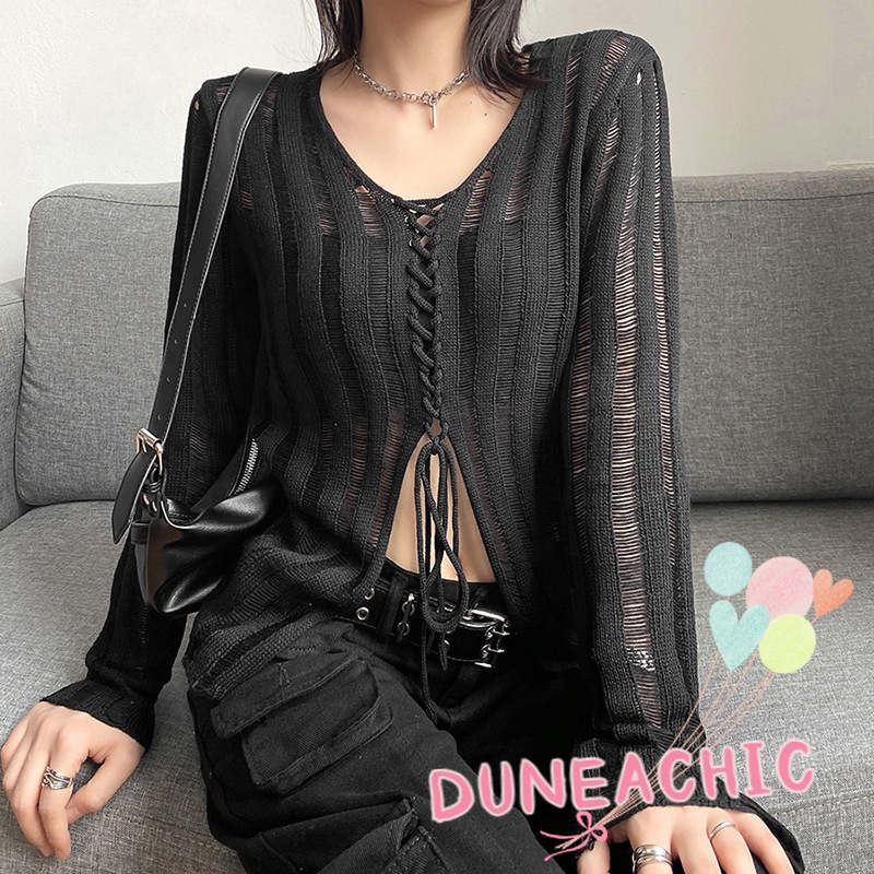 Áo Thun Tay Dài Dáng Rộng Cổ Chữ V Quyến Rũ Cho Nữ