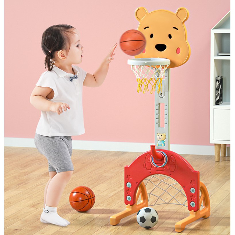Giá đỡ bóng rổ trẻ em có thể nâng lên và hạ xuống trong nhà cho bé 1-6 tuổi - Đồ chơi bóng rổ tại nhà cho bé hình gấu
