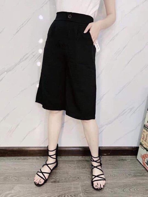 Quần đũi ngố ống rộng KH09, quần culottes đũi dáng lửng cạp cao mùa hè cho nữ