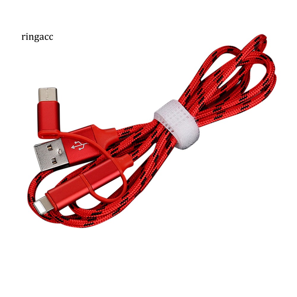 【RAC】Universal Fast Charging Data Sync 3 in 1 USB Cable for Type-C Android iPhone