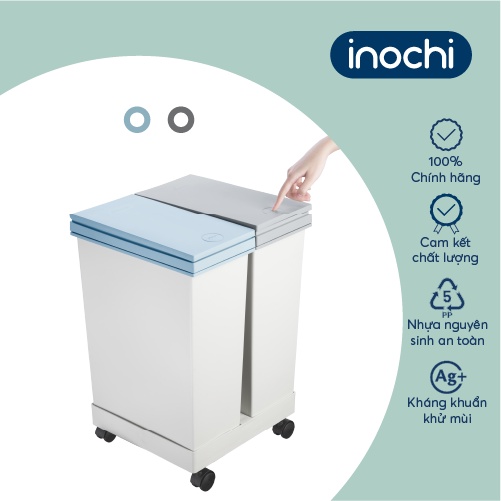 Thùng rác phân loại 2 ngăn Inochi- Hiro màu Xanh nhạt+ Ghi sữa