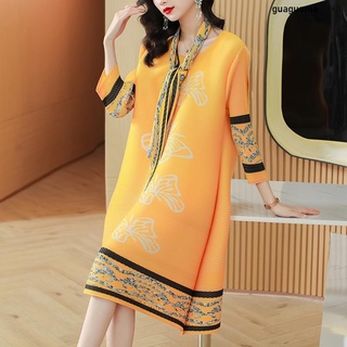 Guaguama Miyake Đầm Dáng Rộng Xếp Ly Cỡ Lớn Kiểu Châu Âu Thời Trang Mùa Thu Cao Cấp Cho Nữ