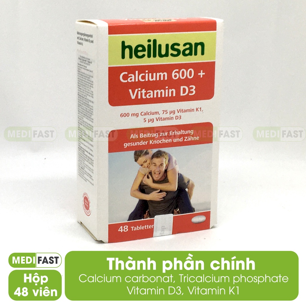 Giúp xương răng chắc khỏe - Bổ sung Canxi - Heilusan Calcium 600 + Vitamin D3 - hộp 48 viên giảm loãng xương