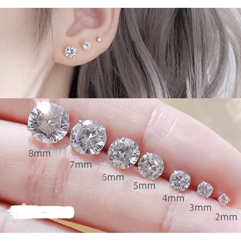Bông tai inox hột đá sáng nhiều size
