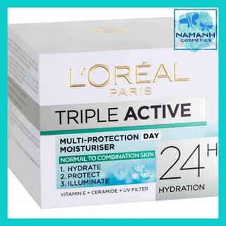 Kem dưỡng ẩm 3 tác động ban ngày Vitamin E, Ceramide chống UV L'Oreal Paris Triple Active Day Moisturiser Normal to Comb