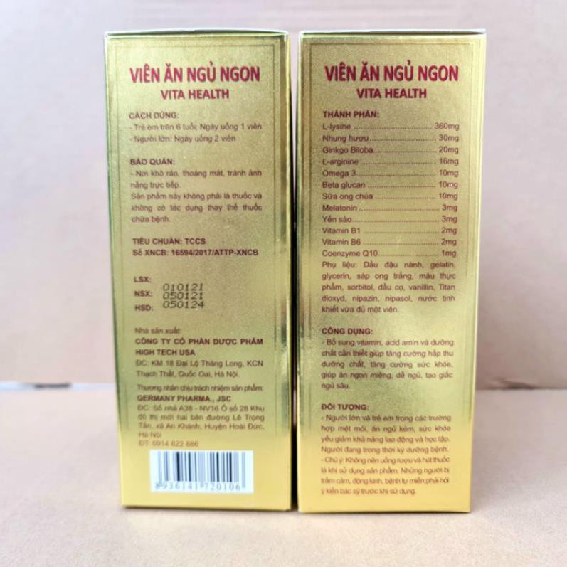 Viên ăn ngủ ngon VITA HEALTH bồi bổ cơ thể, dưỡng tâm an thần - Hộp 60 viên
