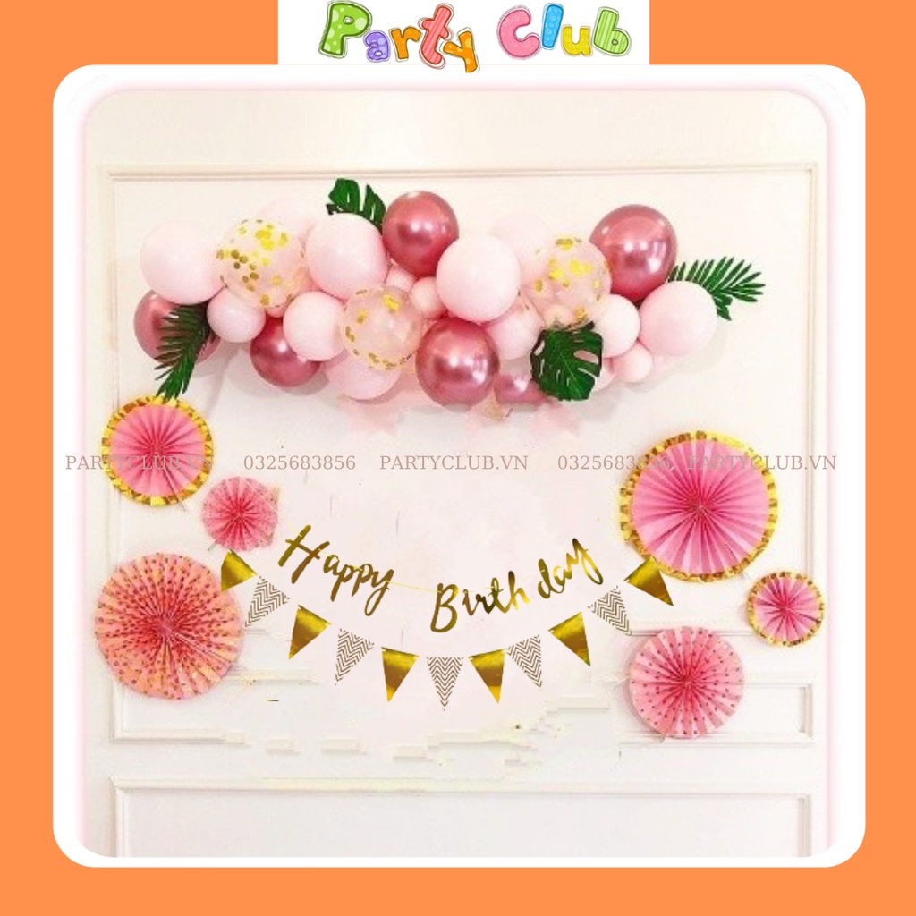 set bóng trang trí sinh nhật màu hồng cho bé