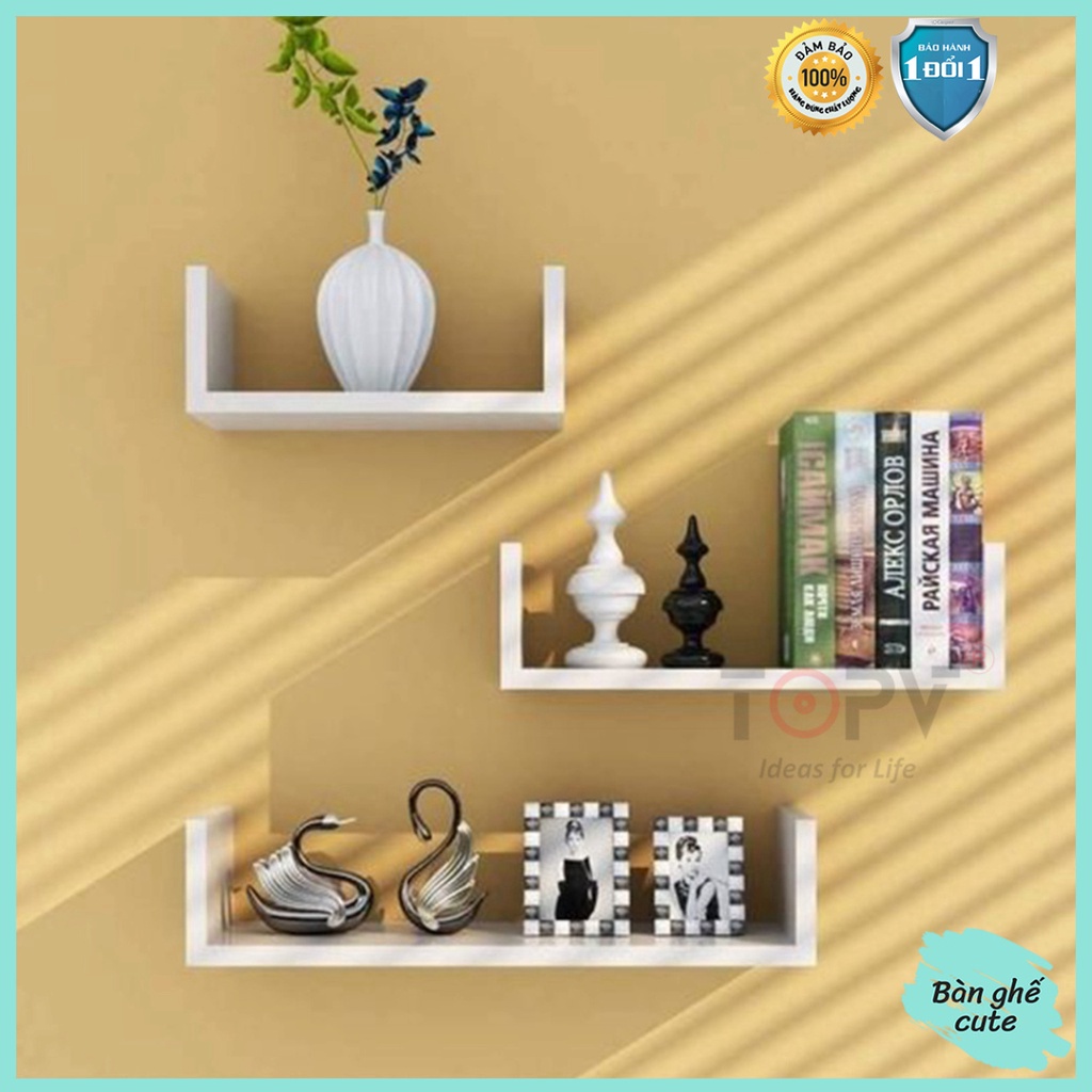 Giá sách treo tường kiêm kệ decor chữ U TopV kệ sách gỗ tủ để đựng đỡ kê vở cho bé nhỏ mini giá rẻ trắng Bàn ghế cute