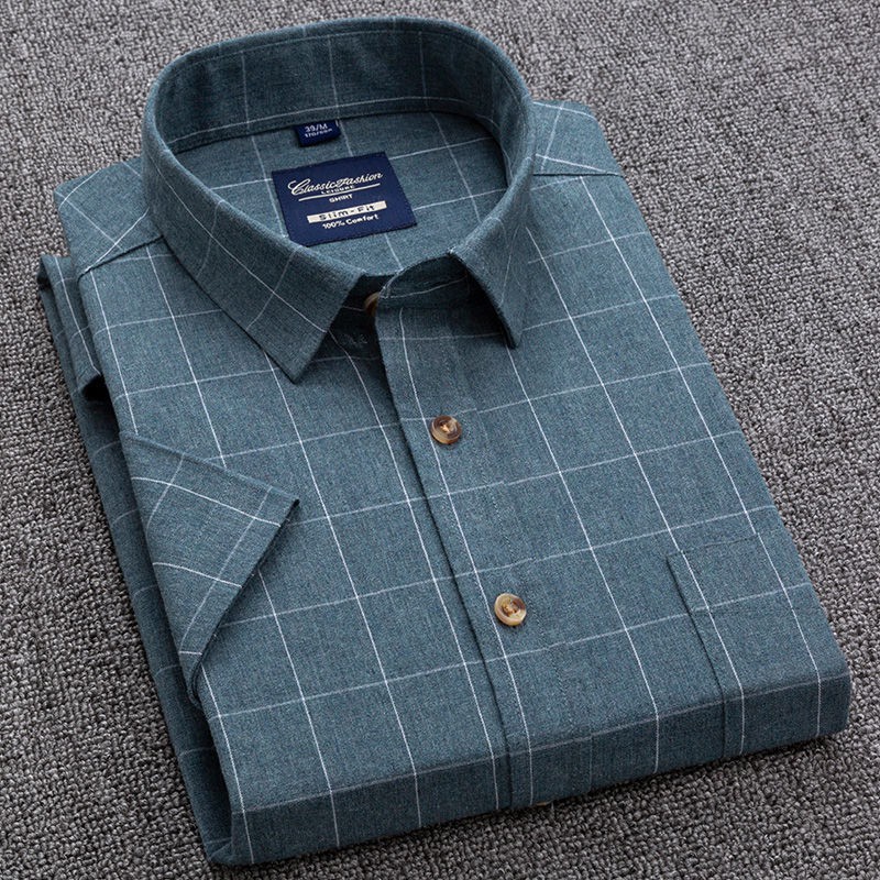VB┋❁Middle aged fashion▦Áo Sơ Mi Nam Ngắn Tay cotton mỏng mùa hè công sở không cần nóng cho người trung niên và