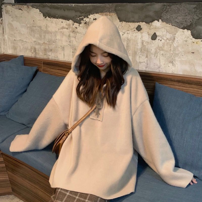 Áo hoodie Harajuku tay dài dáng rộng phong cách Hàn Quốc thời trang thu đông cho nữ