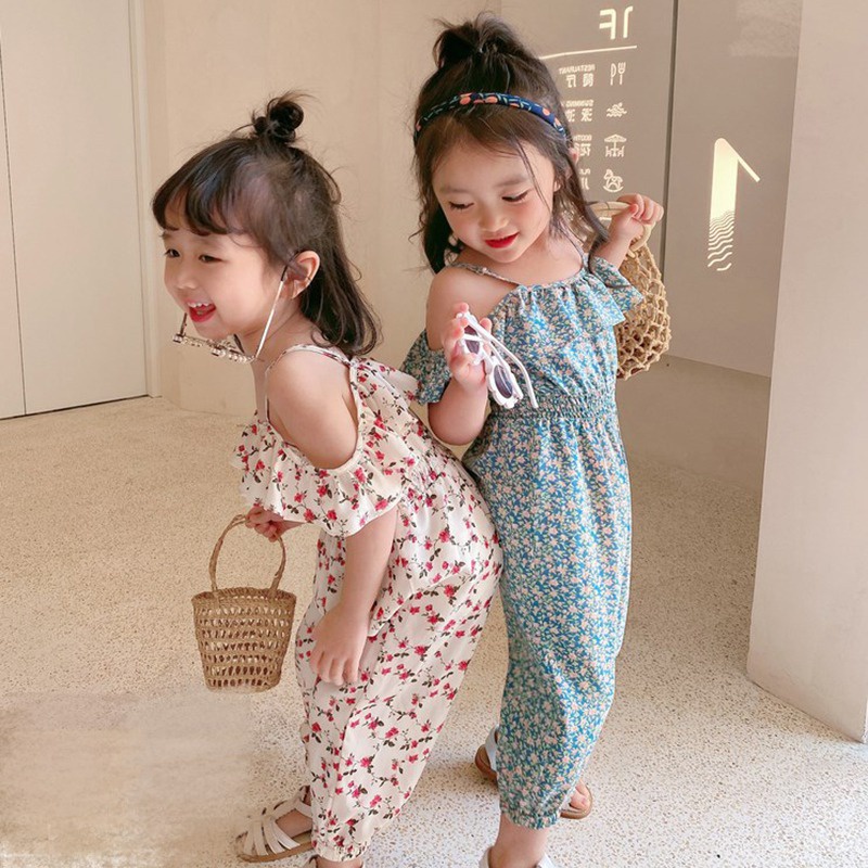 Bộ áo liền quần không tay họa tiết in hoa thời trang phương Tây đáng yêu cho bé gái