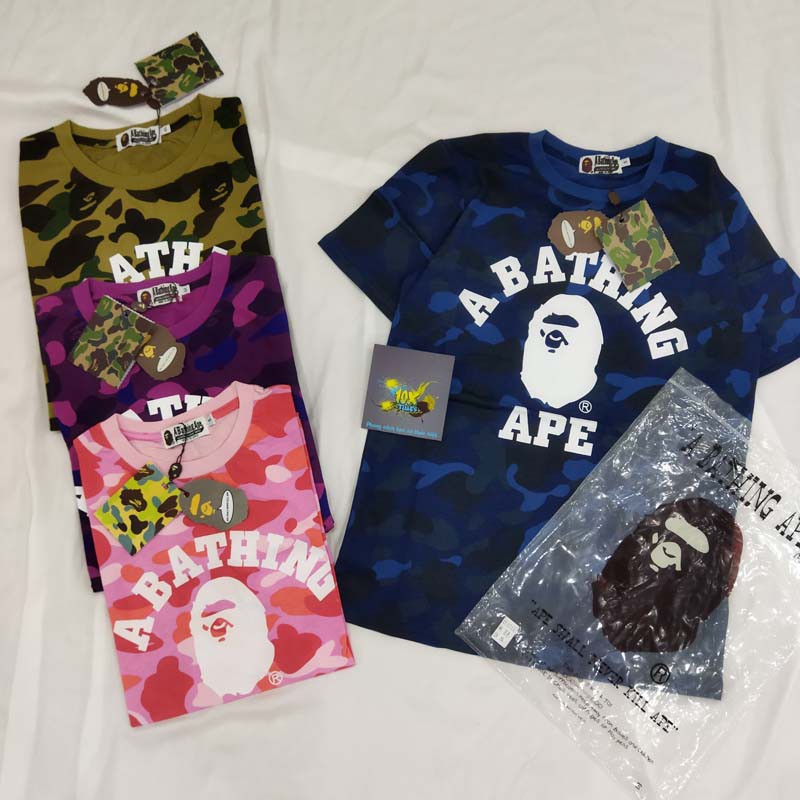 (5 màu) áo thun - phông bape cá mập camo nam nữ unisex form rộng tay lỡ 5 màu xanh dương, xanh lục, đỏ, hồng,tím