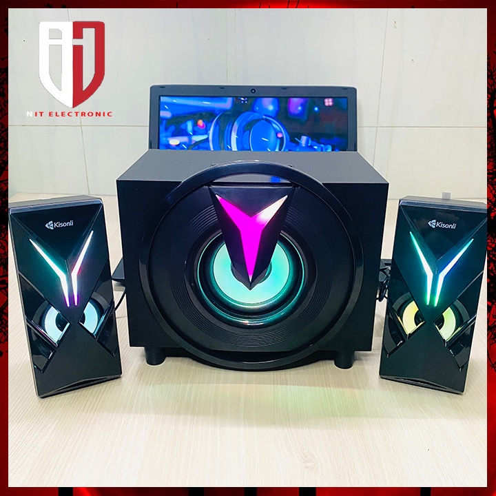 Loa bluetooth máy tính bàn gaming KISONLI 1000U loa nghe nhạc laptop pc có dây đèn led công suất lớn