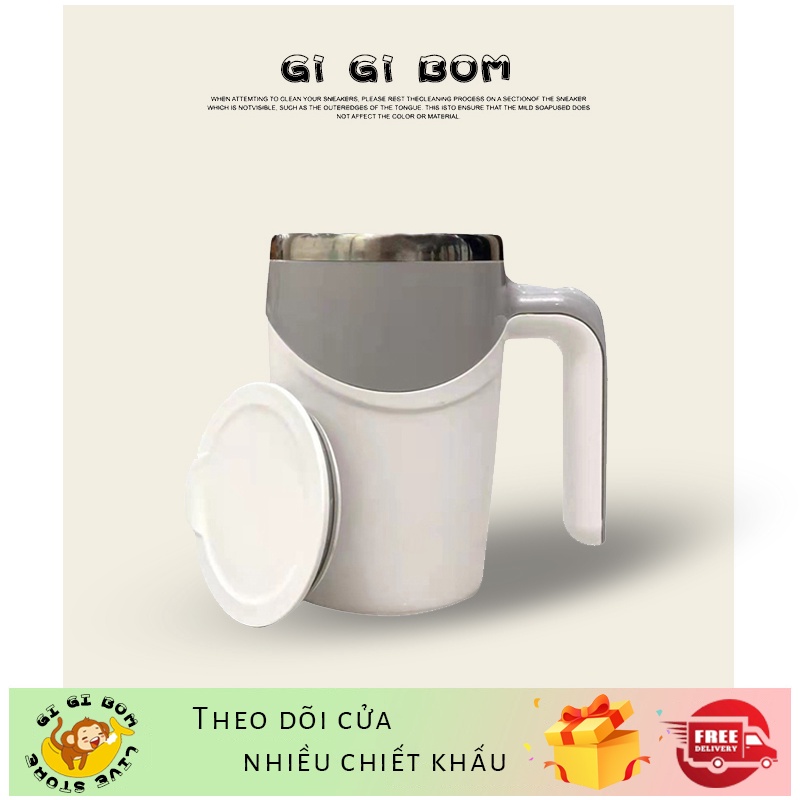 GiGiBomstore Cốc cà phê sữa tự động, 380ml thép không gỉ, cốc ăn sáng thông minh,Tự động khuấy cốc giữ nhiệt