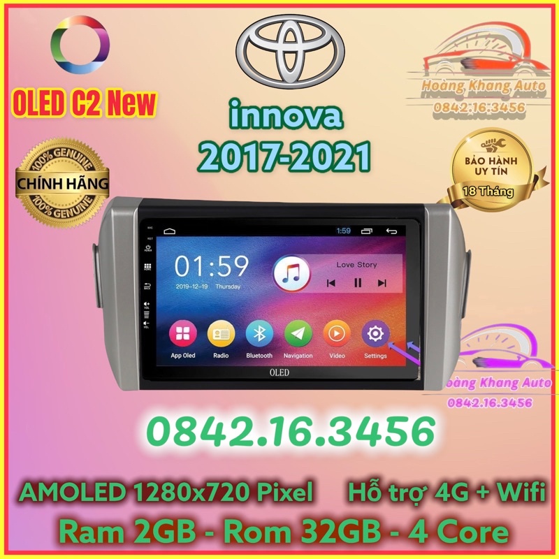 Màn hình Android OLED C2 New Theo Xe innova 2017 - 2021, 9 inch KÈM dưỡng và jack nguồn zin theo xe