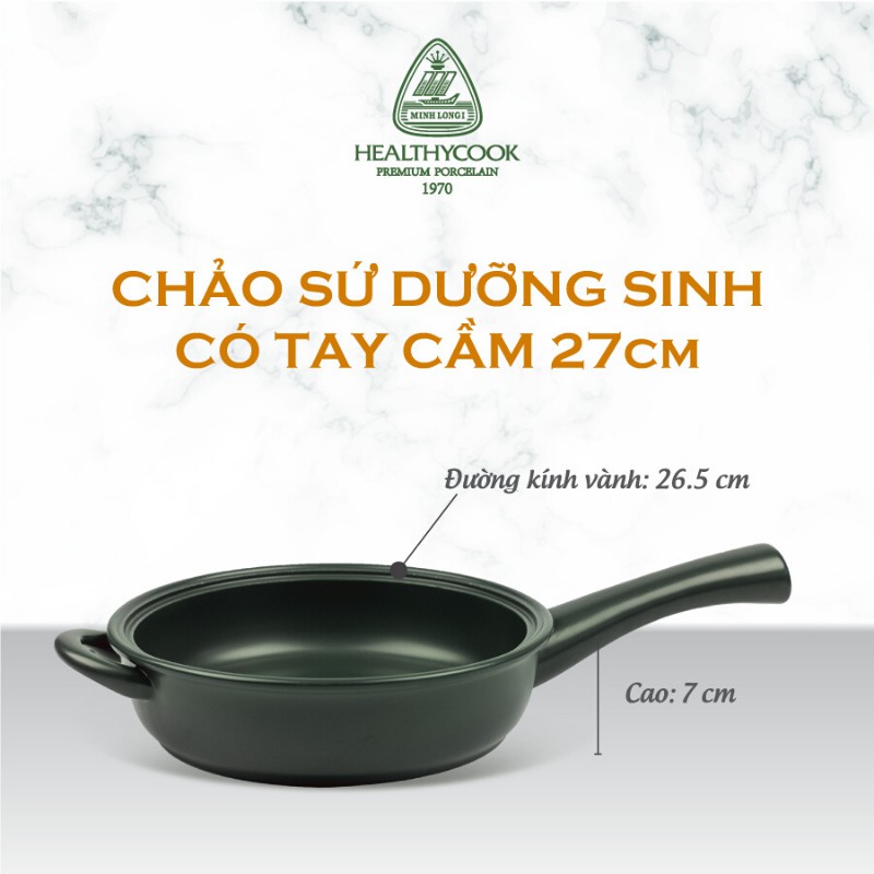 [ Tặng ngay đĩa sứ trắng tròn + đế lót nồi ] Chảo cạn dưỡng sinh Minh Long 20 Cm