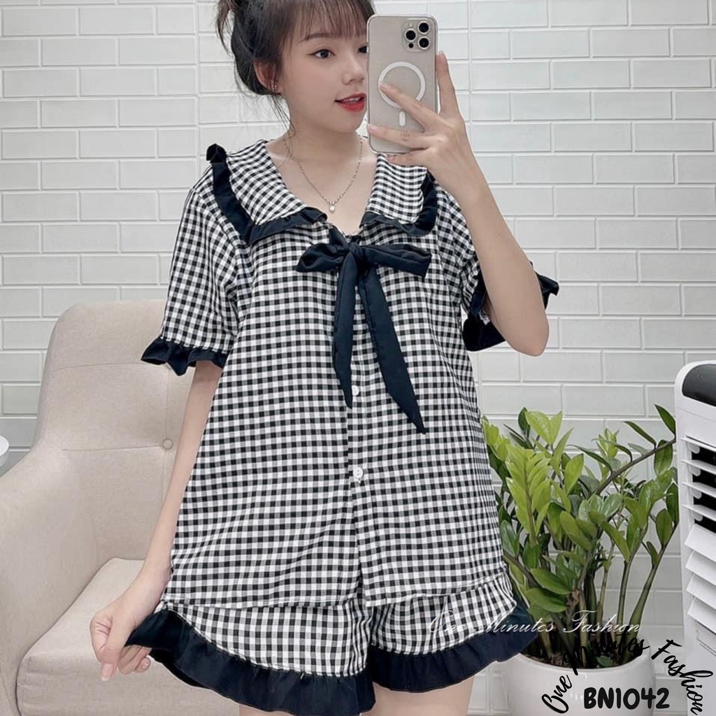 Bộ mặc nhà caro cột nơ xinh-BN1042 | BigBuy360 - bigbuy360.vn