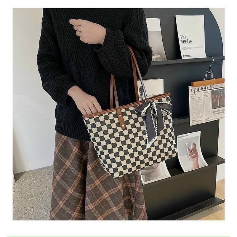 Túi Xách Tote Công Sở Nữ, Túi Đeo Vai Kèm Khăn Lụa