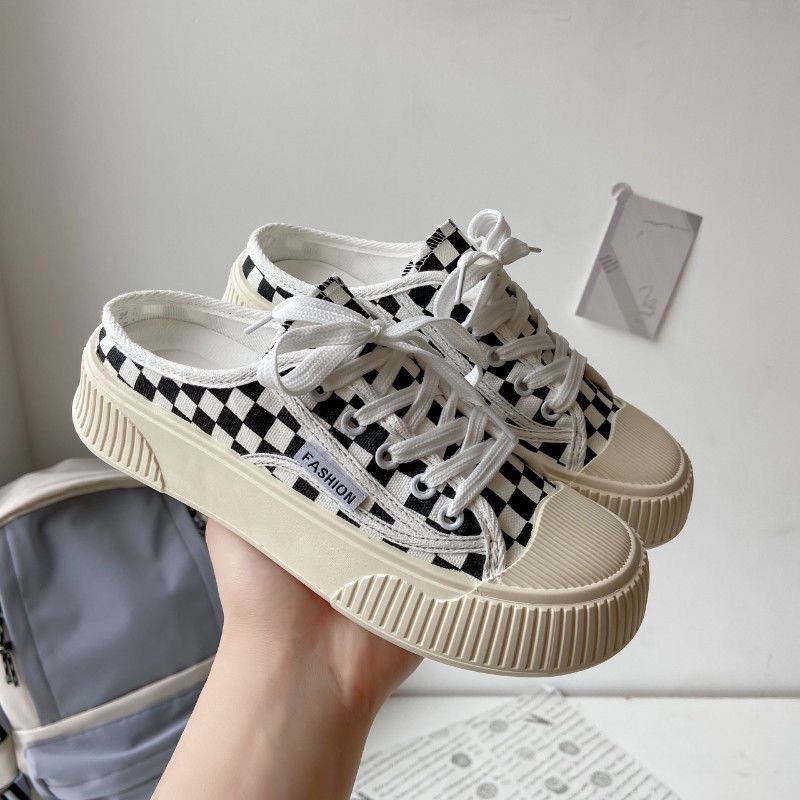 Giày Vải Canvas Đế Dày Nửa Ngón Màu Đen Thời Trang Xuân Hè Dễ Phối Đồ