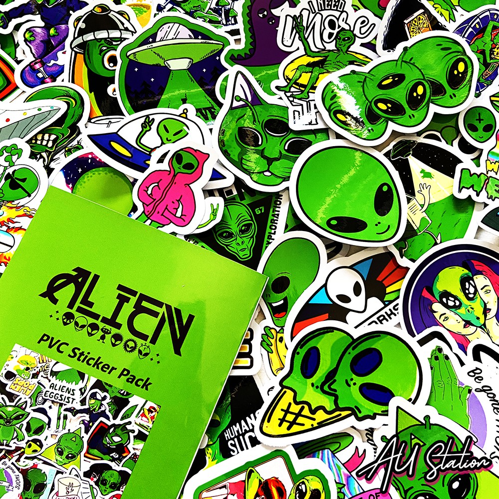 Sticker ALIEN - Người ngoài hành tinh - sticker nhựa PVC không thấm nước, dán nón bảo hiểm, laptop, điện thoại, Vali, xe