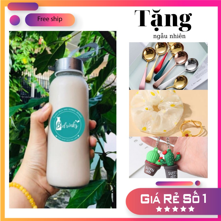 Chai Thuỷ Tinh Nắp Dây - Bình Thuỷ Tinh Nắp Nhôm Bạc 300ml đựng nước ép, sữa hạt