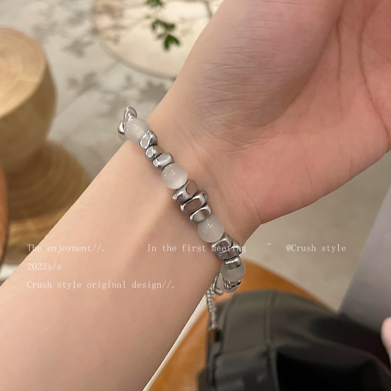 Vòng Tay Titan Đính Đá Opal Phong Cách Hip Hop