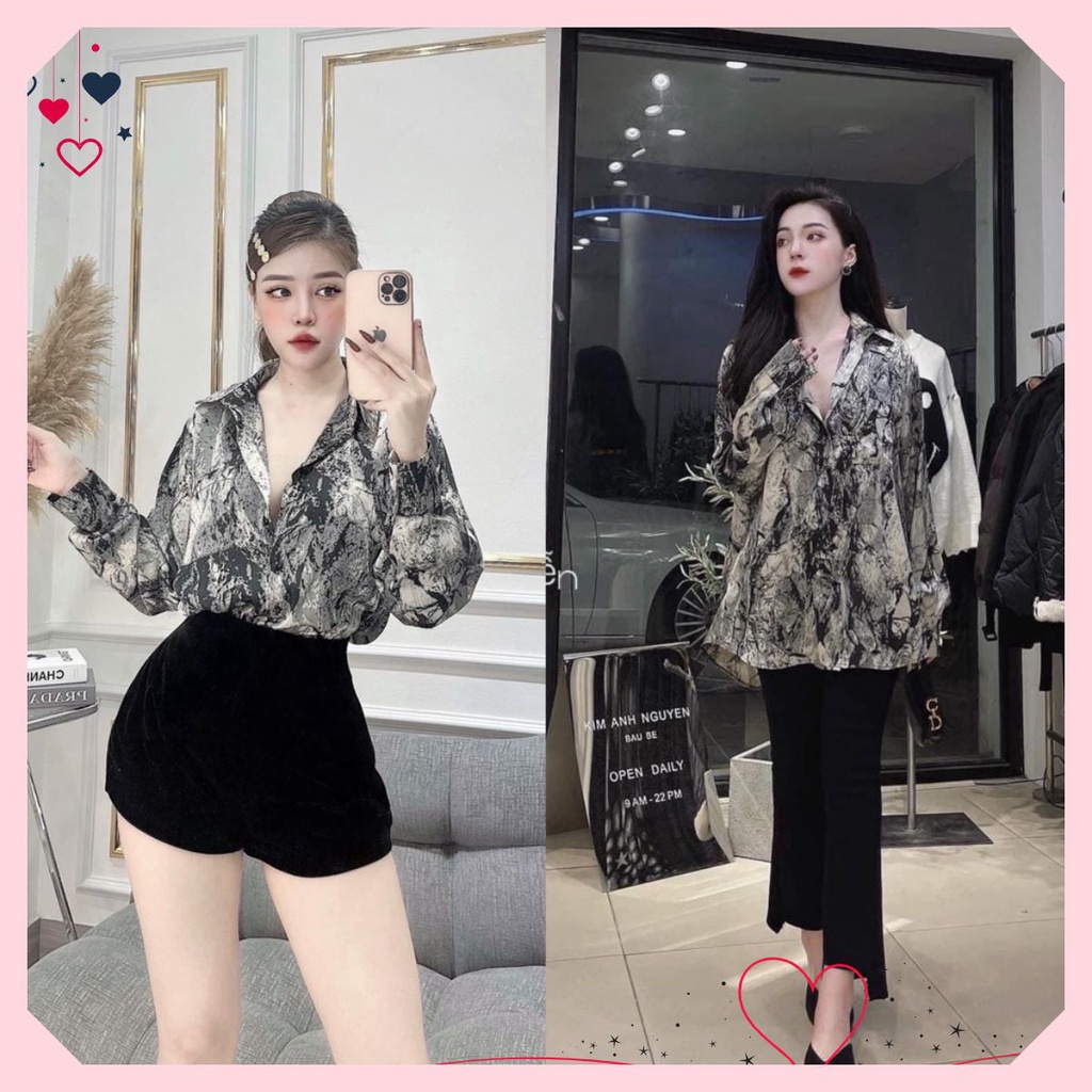 Sơ Mi Loang Vân Đá Chất Lụa Mát Cực Sang, Sơ Mi Lụa Nữ Loang Vân Đá Đi Chơi ShopXinh888888