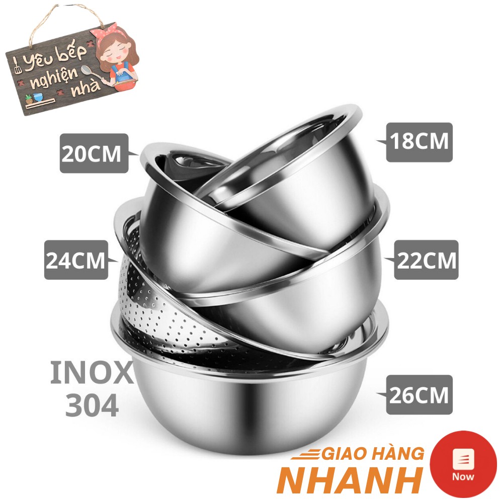 [Mã SRJULY1215 giảm 20K đơn 50K] Bộ Thau Rổ ☘ YÊU BẾP ☘ Bộ Thau Rổ Bếp 5 Món Bằng Inox Đủ Size Từ 18 - 26Cm