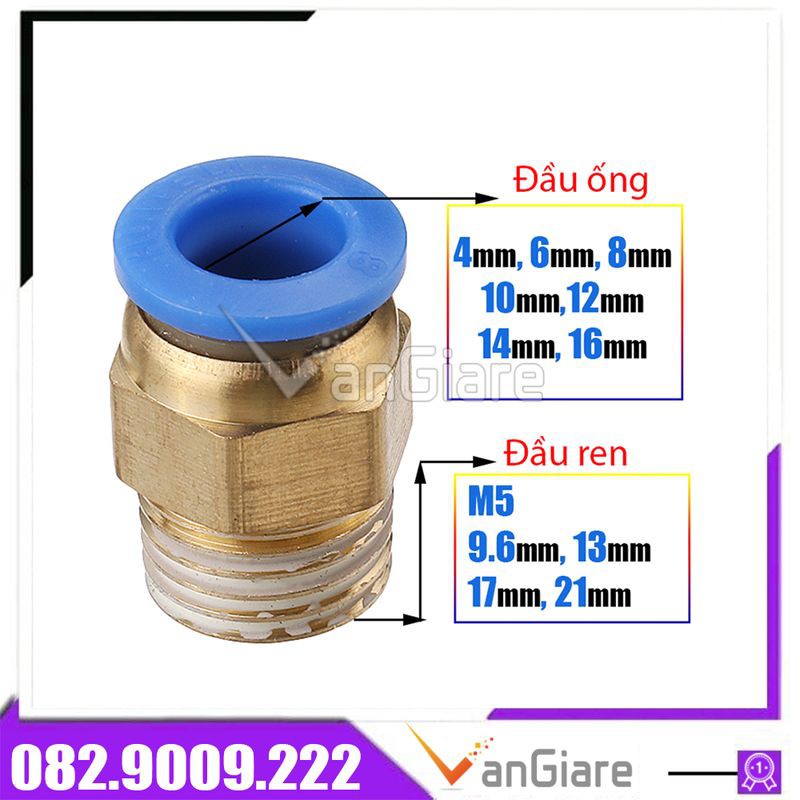 [Đủ size, Xanh] Đầu nối ống phun sương, ống hơi PC