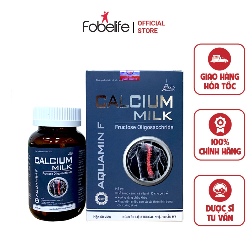 Viên Uống Calcium Milk Fobe Hỗ Trợ Tăng Cường Hấp Thụ Canxi Giúp Phát Triển Chiều Cao Cho Trẻ Hộp 60 viên