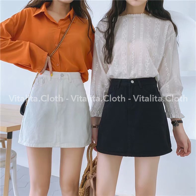 [QUÀ TẶNG LÀ DÂY BUỘC TÓC BẠN NHÉ] Chân váy Kaki dáng chữ A ngắn lưng cao màu Đen / Trắng loại có túi - Style Ulzzang | BigBuy360 - bigbuy360.vn
