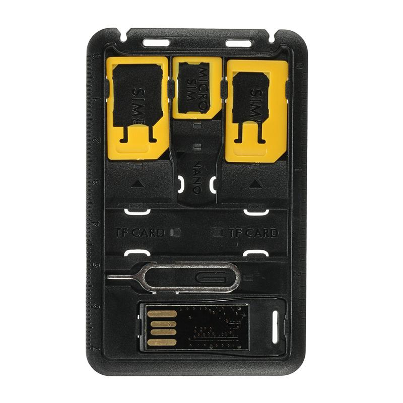 All in One Credit Card Size Slim SIM Adapter kit with TF card reader & SIM Card Tray Eject Pin, SIM Card holder