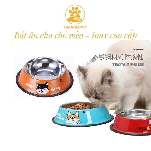 Chén đựng thức ăn cho chó mèo bằng inox, bát đựng thức ăn, khay đựng thức ăn cho thú cưng - LAI NHỰ PET