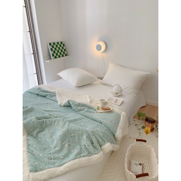 Chăn cừu mặt tuyết in họa tiết, chăn cừu cho bé kích thước 150x200cm