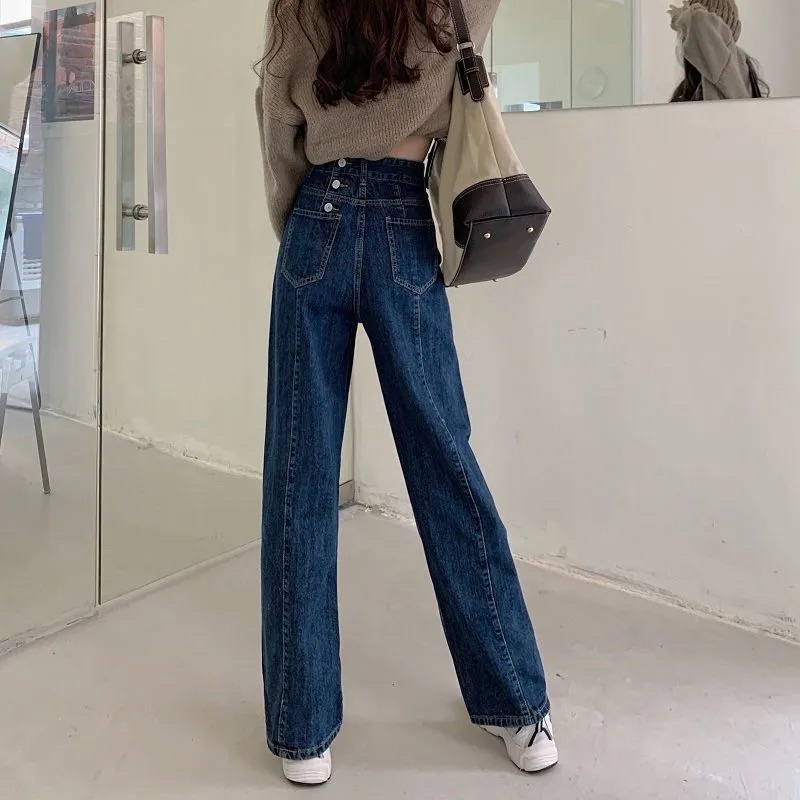 Quần Jeans Nữ Màu Xanh Than Cạp Sau 3 Cúc Ống Suông Có Túi Chất Jean Co Dãn Phong Cách Ulzzang Style Hàn Quốc | WebRaoVat - webraovat.net.vn