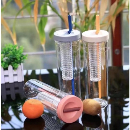 Bình Nước Trong Suốt Có Đồ Lọc Dung Tích 700ml Có Ống Hút Tiện Dụng