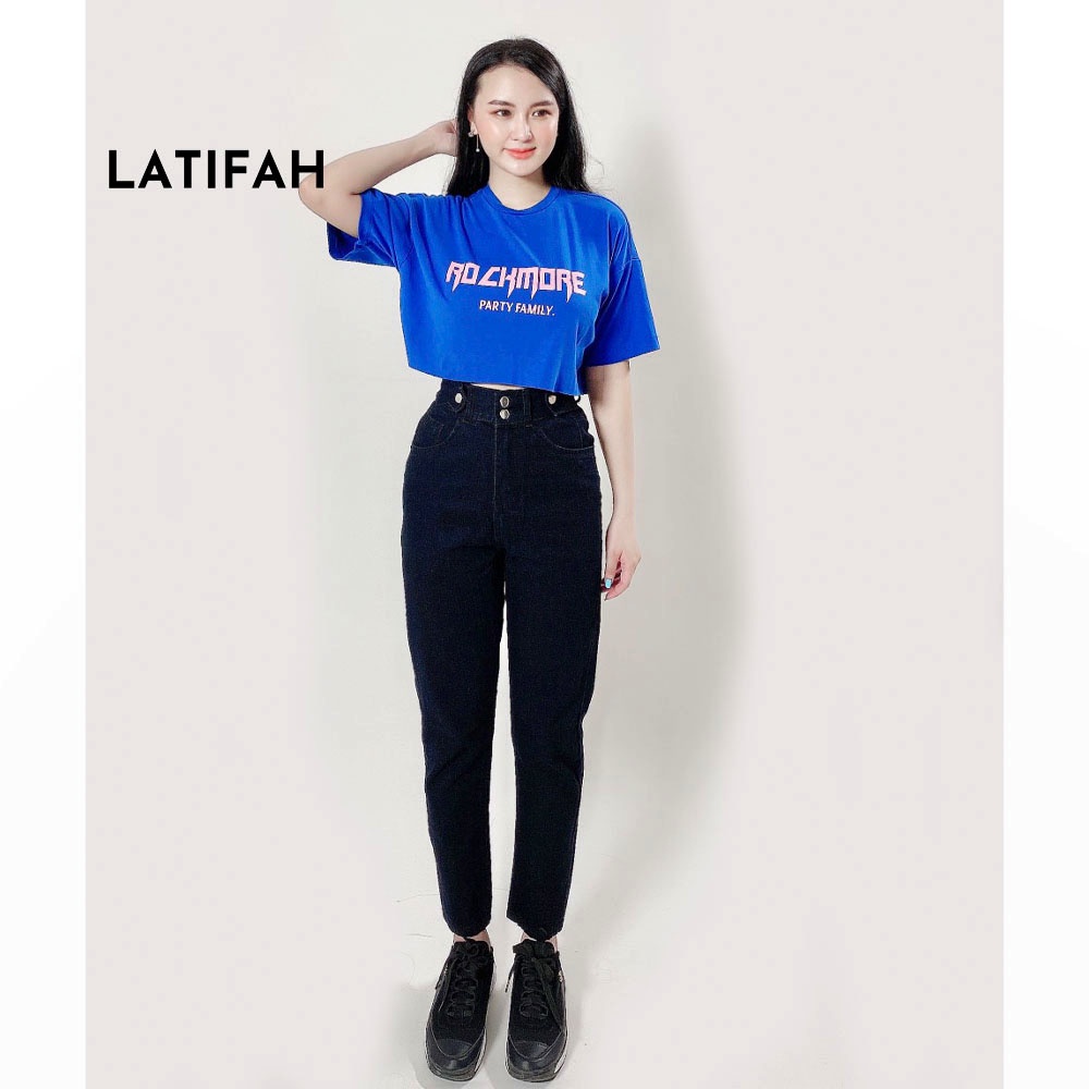 [Mã BMBAU50 giảm 7% đơn 99K] Quần baggy jeans nữ LATIFAH form rộng 2 bách vuông lưng thun QD016 phong cách hàn quốc