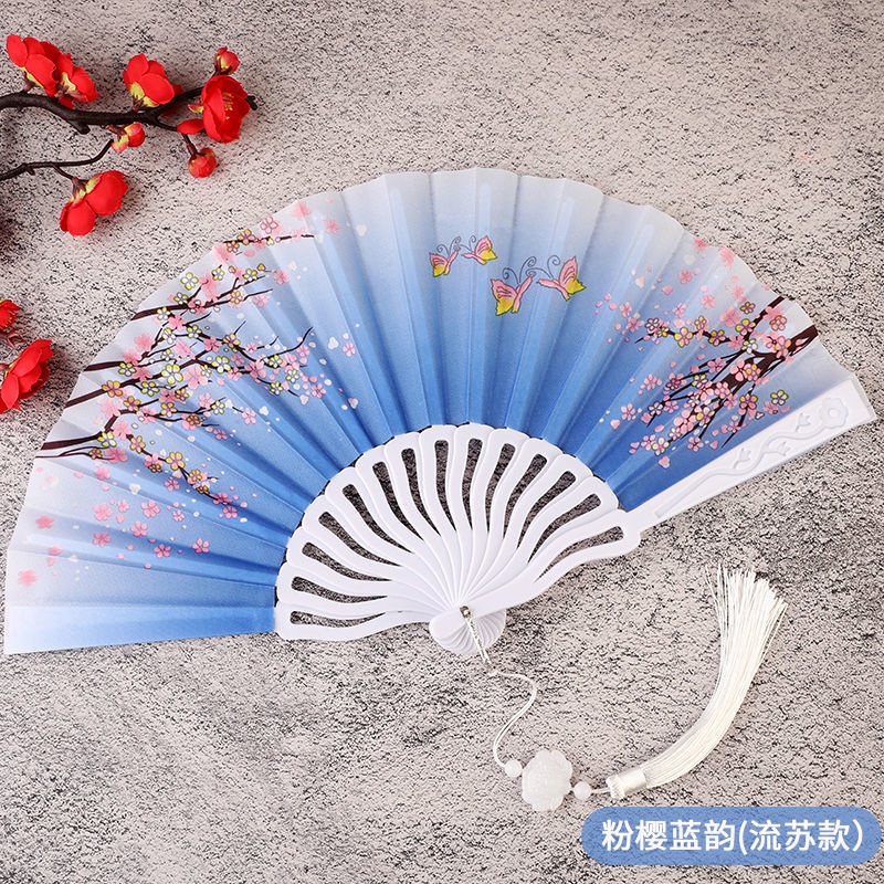Quạt Xếp Cầm Tay Bằng Nhựa Phong Cách Trung Hoa Cổ Điển Dành Cho Học Sinh Nhảy Múa