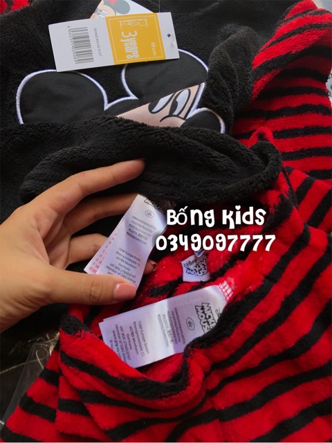 Bộ Lông Bé Trai Mickey Kẻ Ngang Đỏ Đen