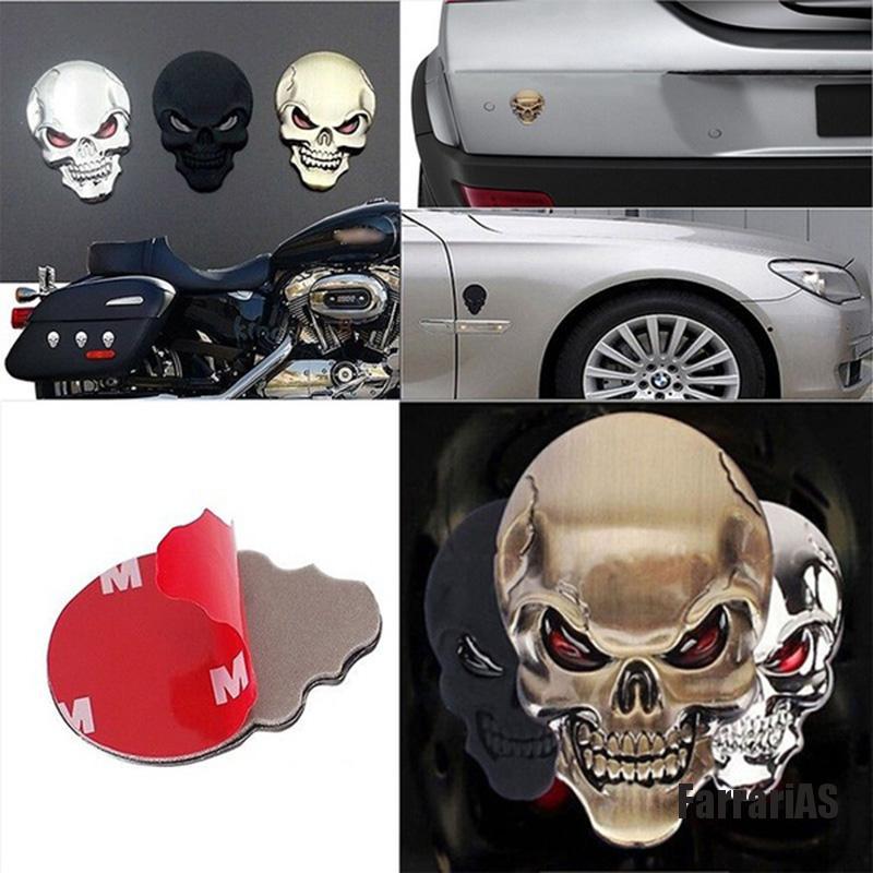 Miếng Dán Trang Trí Xe Hình Đầu Lâu 3d Bằng Kim Loại
