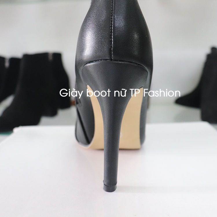 [ Video + ảnh thật, size 35- 40] Giày boot nữ CAO GÓT 10CM cổ lửng MŨI NHỌN màu đen GBN1101