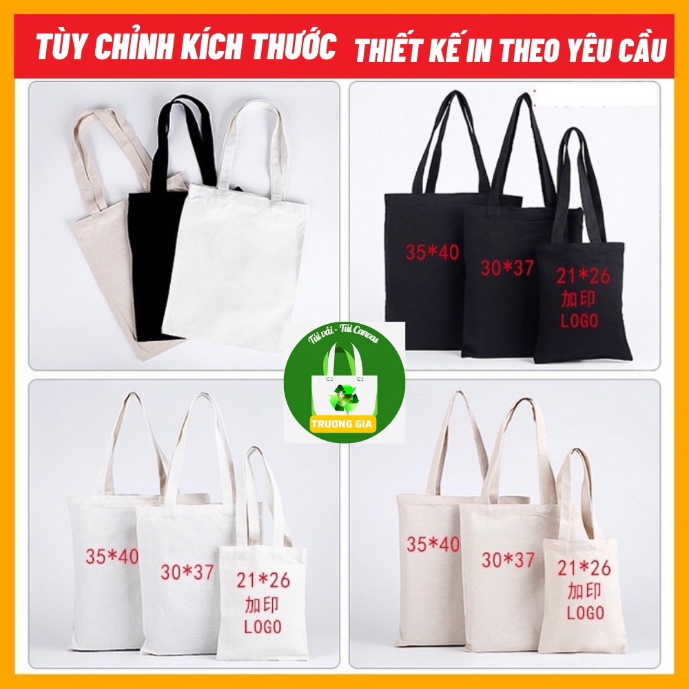 Túi vải Tote Canvas Màu Đen Trắng Và Be kích thước lựa chọn